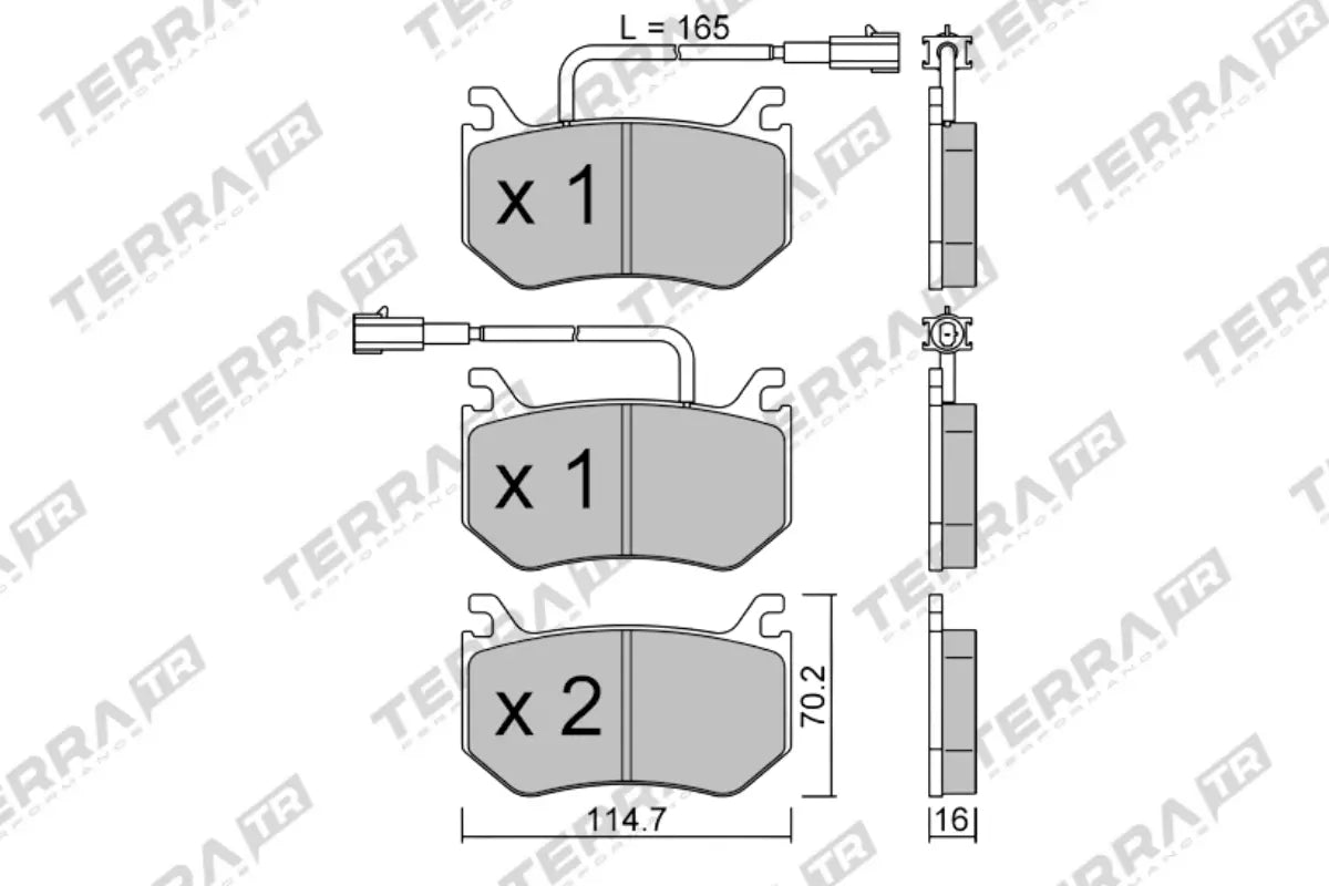 Terra Track Days brake pads TP34560TR FMSI D2043 - pad technical drawing