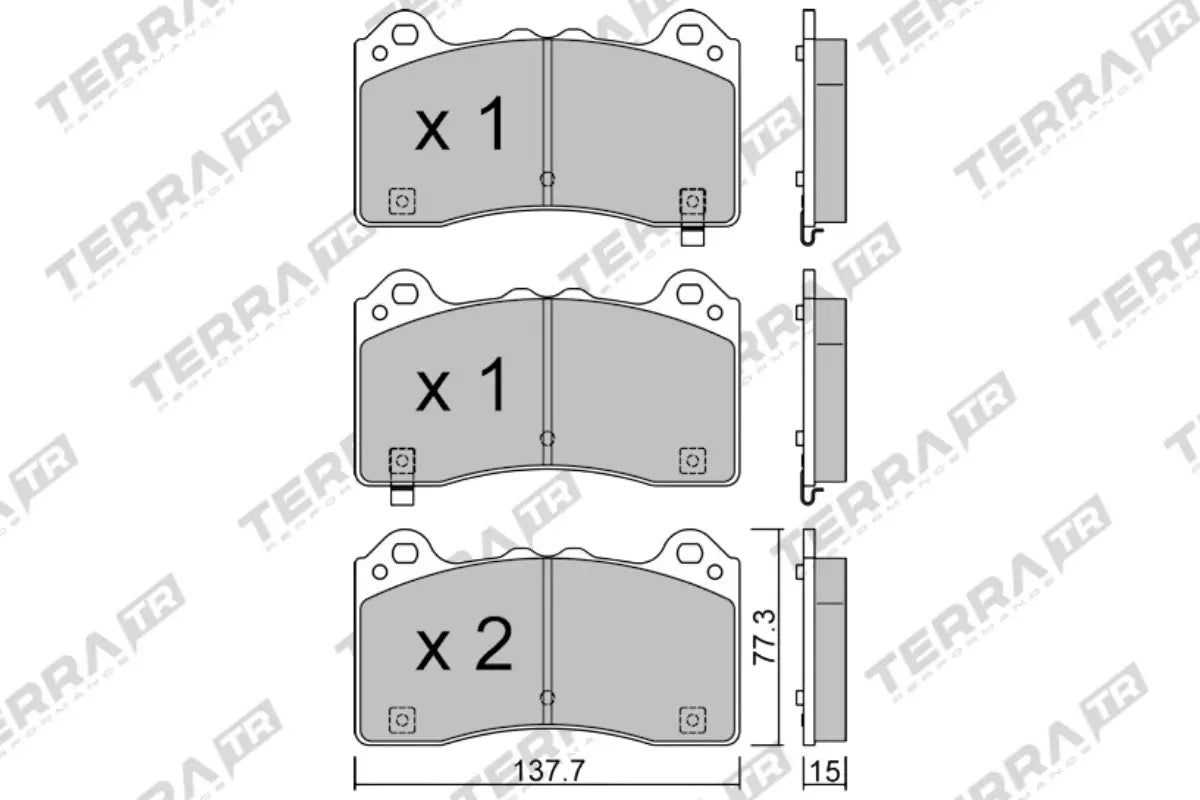 Terra Track Days brake pads TP38100TR FMSI D1977 - pad technical drawing
