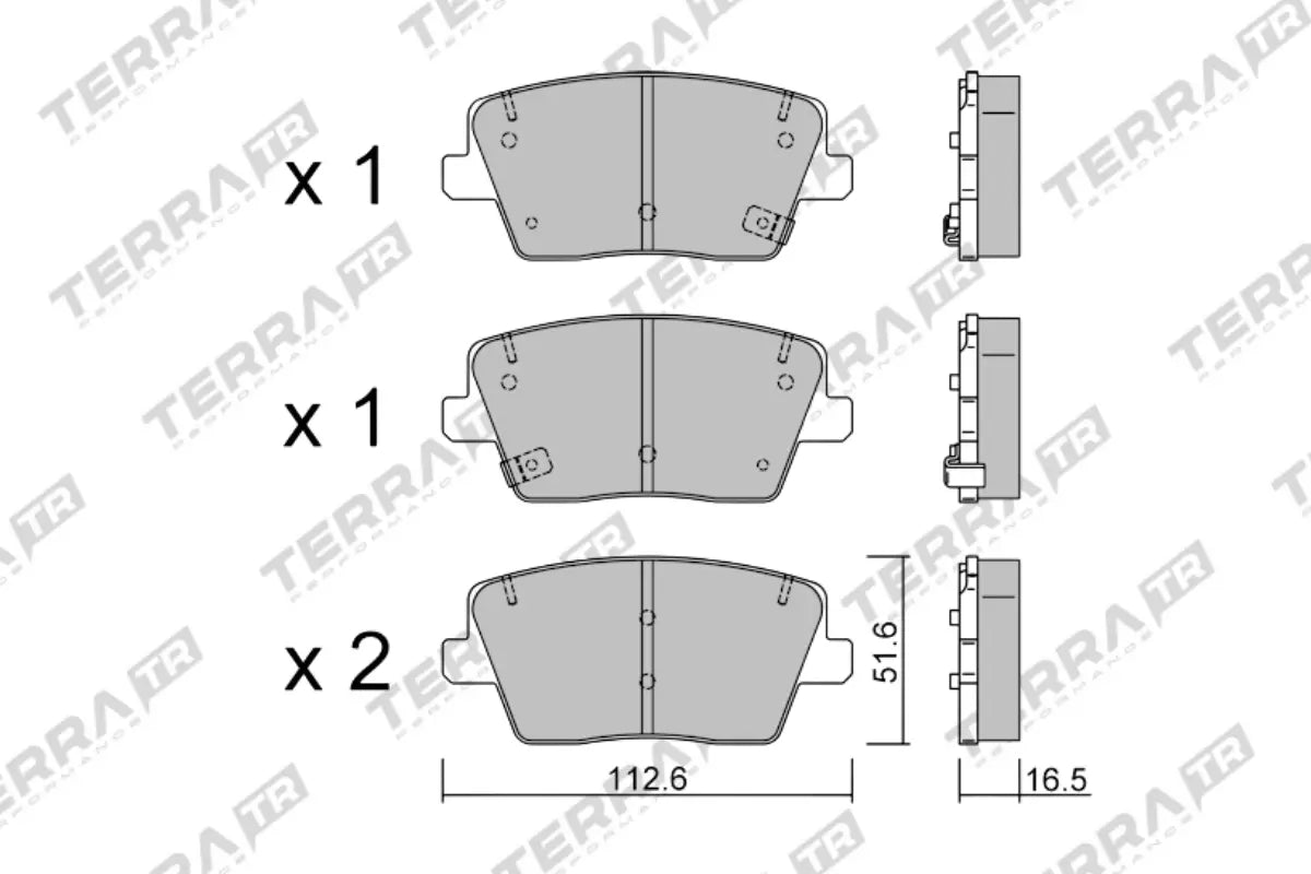 Terra Track Days brake pads TP38760TR FMSI D2212 - pad technical drawing