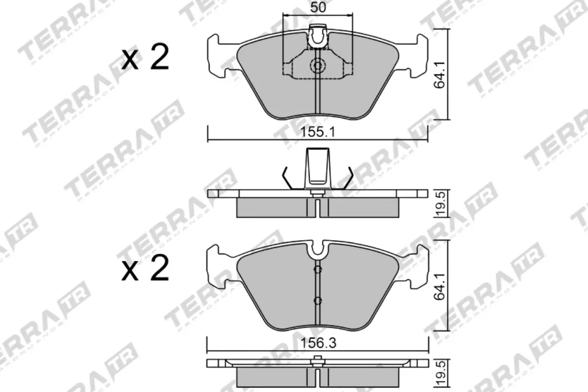 Terra Track Days brake pads TP7980TR FMSI D0725 - pad technical drawing
